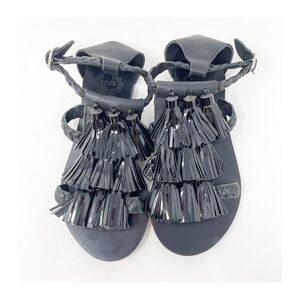 Ecote Urban Outfitters Women's Sandals Size 6 Black Tasseled Leather Flat RARE